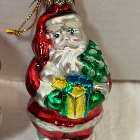 TWO VTG Santa Hand Blown Glass Glitter Christmas Tree Ornaments 1.5"x3.5" - Picture 8 of 9